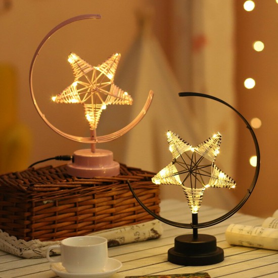 Battery/USB Powered Warm Light Black/Pink Star Moon Night Light Desk Lamp Birthday Gift