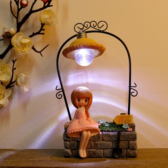 Creative Farm Girl Table Night Light Resin Craft Character Ornaments Xmas Gifts