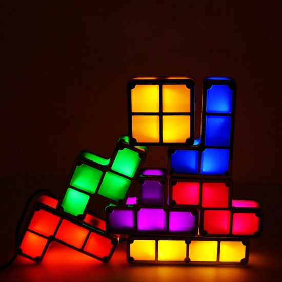 DIY Tetriss Puzzle Light Stackable LED Night Light Constructible Block Desk Lamp 7 Colors Novelty Toy Children' s Gift