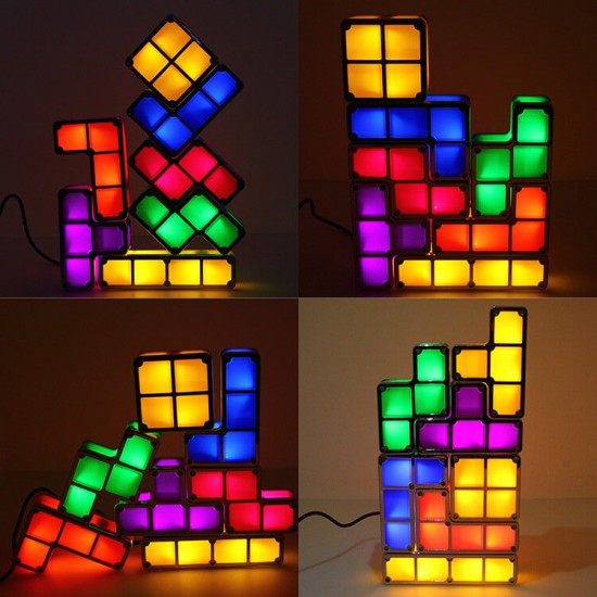 DIY Tetriss Puzzle Light Stackable LED Night Light Constructible Block Desk Lamp 7 Colors Novelty Toy Children' s Gift