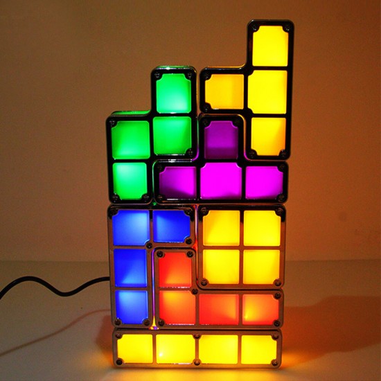 DIY Tetriss Puzzle Light Stackable LED Night Light Constructible Block Desk Lamp 7 Colors Novelty Toy Children' s Gift