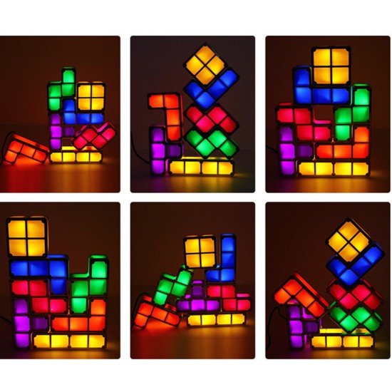 DIY Tetriss Puzzle Light Stackable LED Night Light Constructible Block Desk Lamp 7 Colors Novelty Toy Children' s Gift