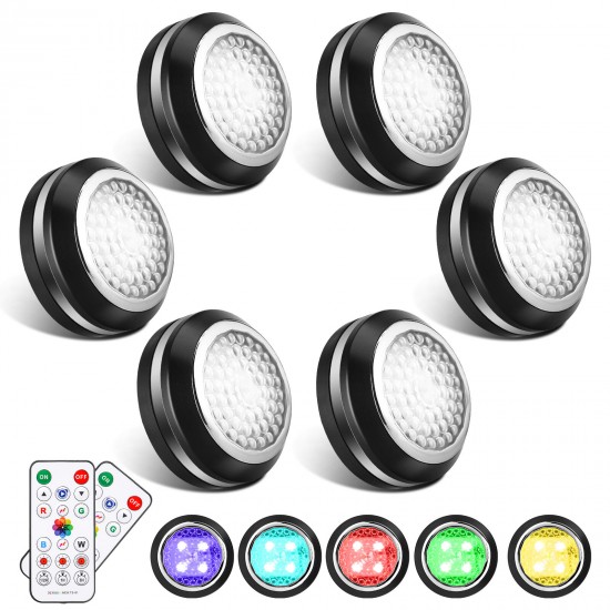 6PCS DC 4.5V RGB 3800-4000K 4 Modes Touch Round Cabinet Light with 2PCS Remote Controller for Bedroom