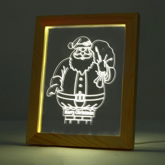 FL-713 3D Photo Frame Illuminative LED Night Light Wooden Santa Claus Christmas USB Lamp