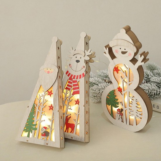 Festival Wooden LED Christmas Light Display Ornament for Christmas Home Table Decorations