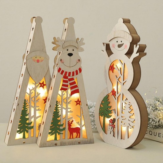 Festival Wooden LED Christmas Light Display Ornament for Christmas Home Table Decorations