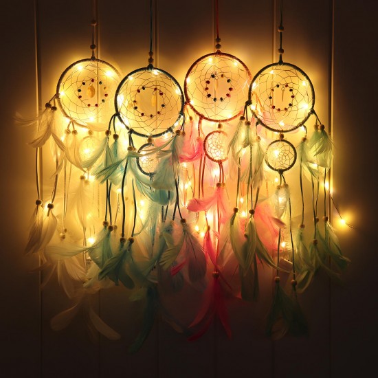 Handmade Christmas Light LED Light Feather Dream Catcher Home Party Wedding Decor Gift