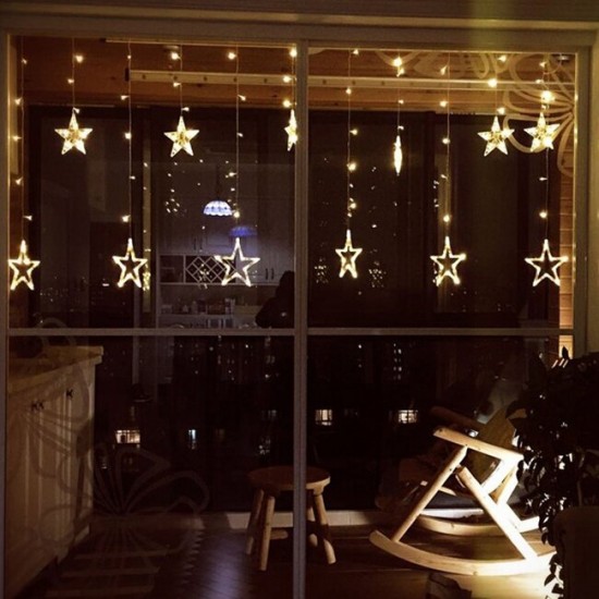 HT-336 220V LED Light String Star Shape Curtain Light Home Decor Celebration Festival Wedding