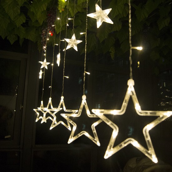 HT-336 220V LED Light String Star Shape Curtain Light Home Decor Celebration Festival Wedding