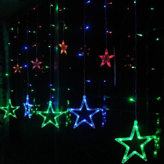 HT-336 220V LED Light String Star Shape Curtain Light Home Decor Celebration Festival Wedding