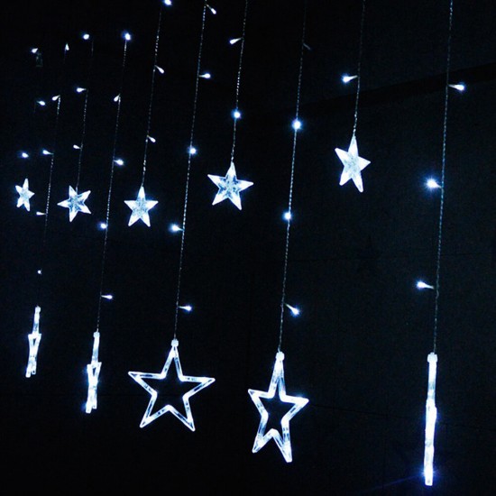 HT-336 220V LED Light String Star Shape Curtain Light Home Decor Celebration Festival Wedding