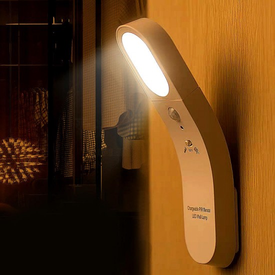 I-01 USB Charging PIR Induction Wall Lamp 3000K/6500K 360° Rotation LED Night Light Human Body Induction Bedside Lamp