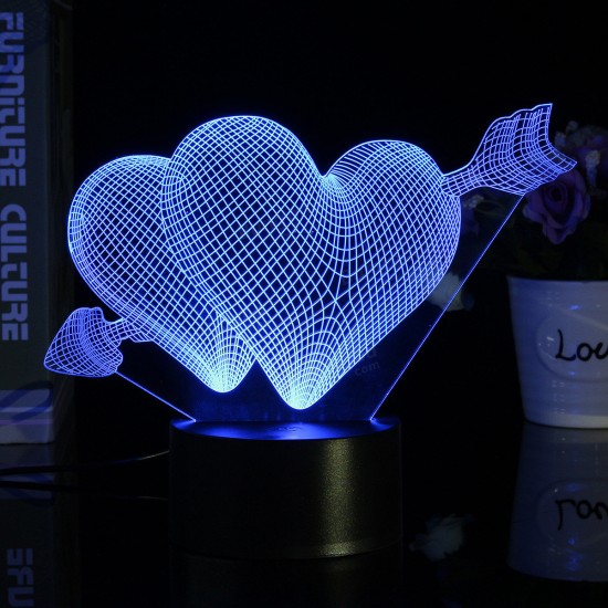 Love Arrow 3D Desk Table Lamp 7 Color Change LED Night Light Party Decor Gift