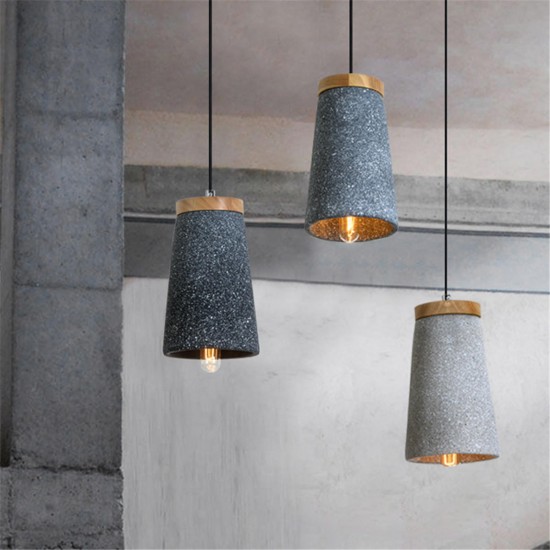 Modern Wall Lamp Concrete Pendant Light Timber Top 1.5M Cable Ceiling Lamp Drop Light