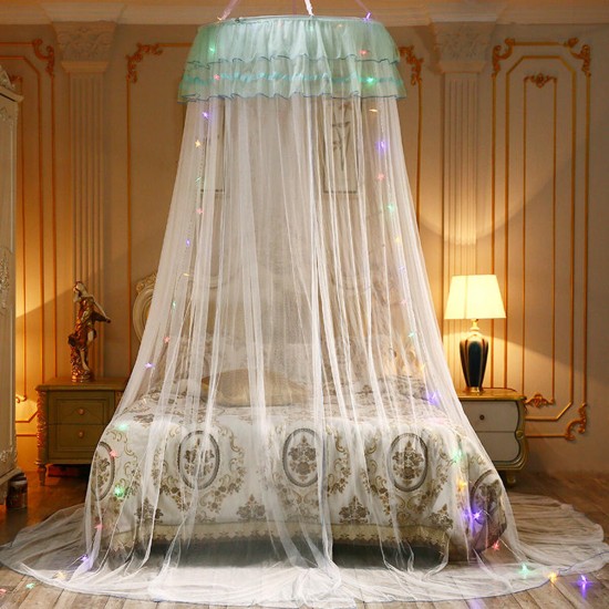 Mosquito Net Bedding Lace LED Light Princess Dome Mesh Bed Canopy Bedroom Decor