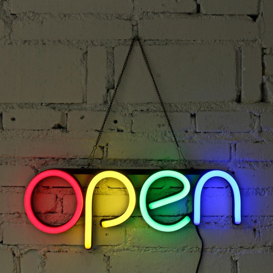 OPEN LED Neon Sign Tube Light Handmade Visual Artwork Bar Pub Club Hanging Wall Lamp Decor