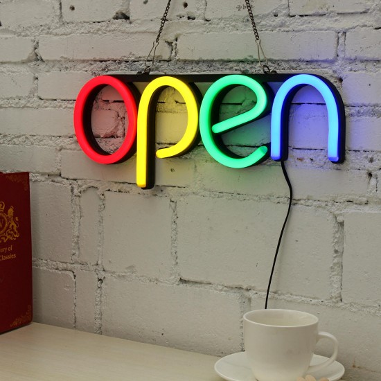 OPEN LED Neon Sign Tube Light Handmade Visual Artwork Bar Pub Club Hanging Wall Lamp Decor