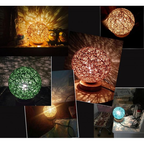 Rattan Ball Night Light Table Bedside Lamp Bedroom Home Decor Valentine Gift