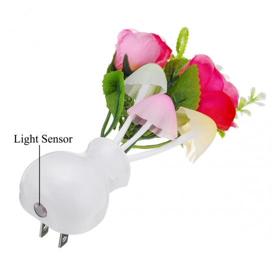 Romantic Flower Mushroom LED Night Light Sensor Baby Bed Lamp Decor US Plug