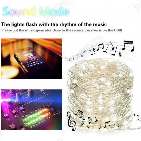 50/100 LEDs Music Fairy String Light Silver Wire Twinkle Starry Lights with Remote Control Timer 32.8ft USB Powered Sound Activated LED Lights Holiday Lighting for Christmas Tree Wedding Party Bedroom