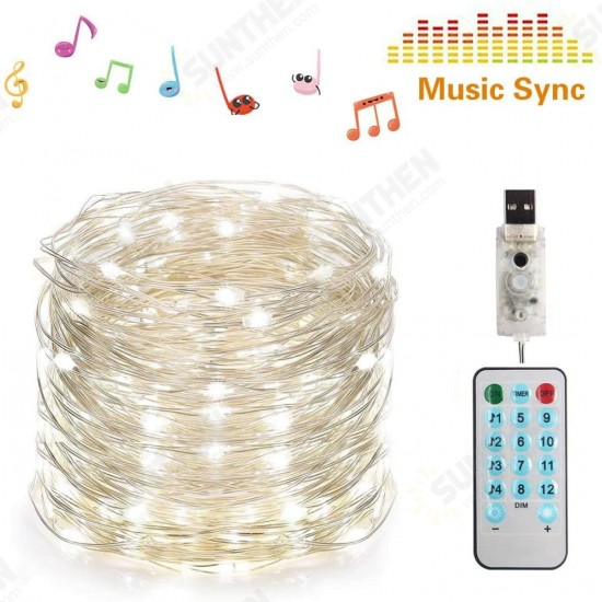 50/100 LEDs Music Fairy String Light Silver Wire Twinkle Starry Lights Remote Control Timer 32.8ft USB Powered Sound for Christmas Tree Wedding Party