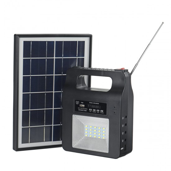 Solar Power Radio Panel Generator LED Light USB Charger System FM Outdoor Garden Decorative Night Light