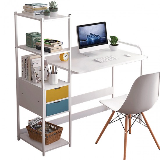 Computer Laptop Desk Writing Study Table Bookshelf Desktop Workstation with Storage Shelf Drawers Home Office Furniture