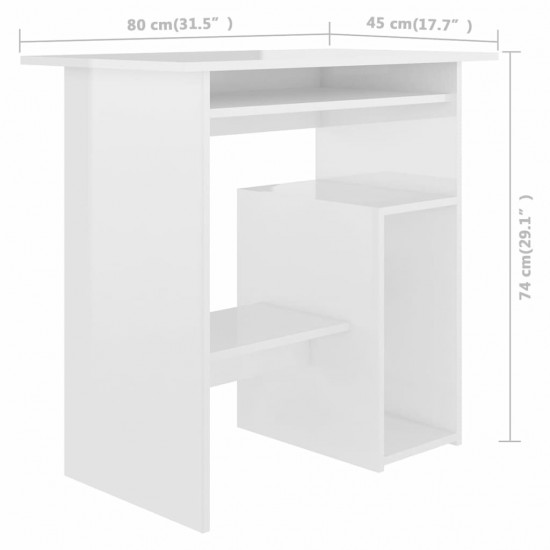 Desk High Gloss White 31.5inchx17.7inchx29.1inch Engineered Wood