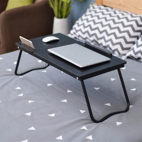 Foldable Bed Tray 26 inches Laptop Desk Adjustable Bed Table with Storage Slots Tablet Phone Holder For Home Office Studying