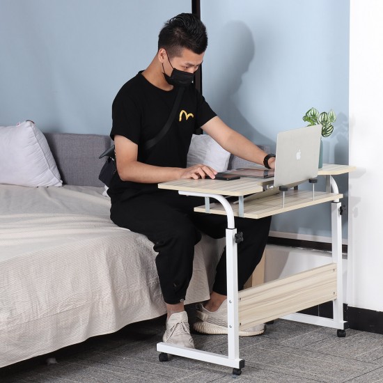 Mobile Rolling Computer Laptop Desk Bedside Workstation Height Adjustable Table Shelf