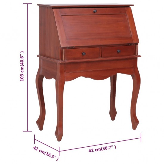 Secretary Desk Brown 30.7inchx16.5inchx40.6inch Solid Mahogany Wood