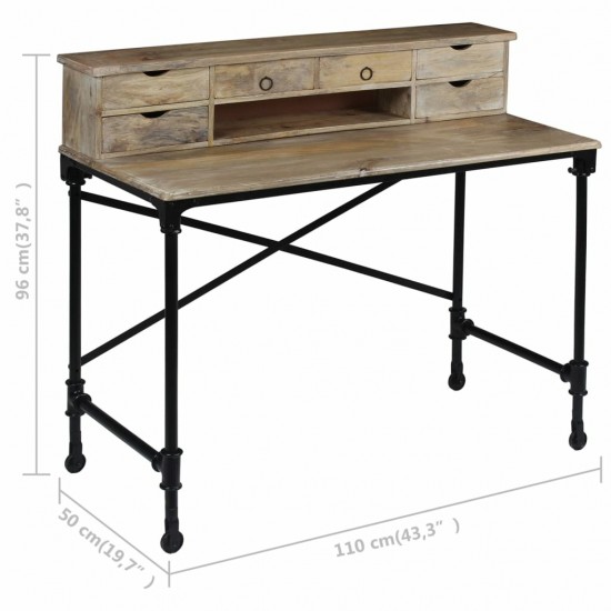 Writing Desk Solid Mango Wood and Steel 43.3inchx19.7inchx37.8inch