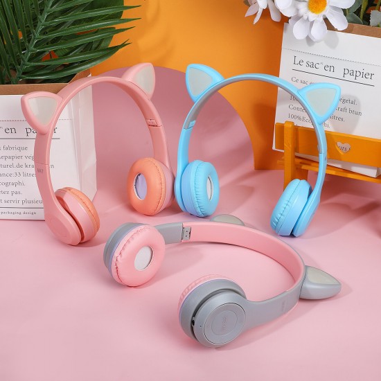 Cute Wireless Gaming Headset bluetooth 5.0 Headphones LED Light Support TF Card Play