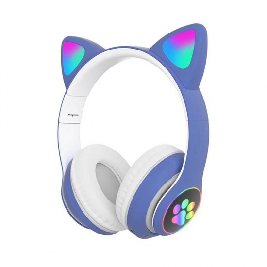 STN-28 Wireless bluetooth Headphones Cute Kids Headset HIFI Bass FM Radio TF Card AUX-In RGB Luminous Foldable Cute Cat Ear Headset with Mic