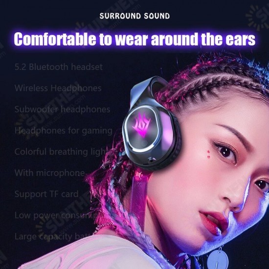 T2 bluetooth 5.2 Wireless Game/Music Mode Foldable Gaming Headphone RGB Magic Lights 3D Stereo HiFi Headsets With Mic