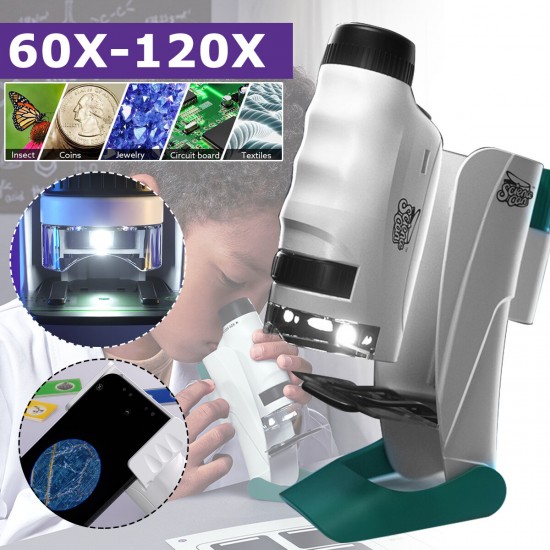 60X-120X Handheld Microscope Magnifier Camera with LEDs and Stand for Kids