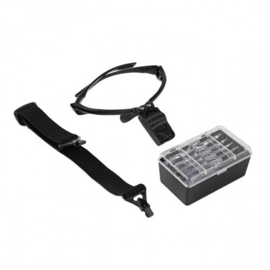 9892B 1.0/1.5/2.0/2.5/3.5X Headband Magnifier Magnifying Glass Eye Repair Loupe 2 LED Light with 5Pcs Glasses