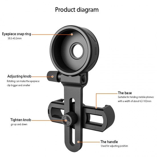 Cell Phone Adapter with Spring Clamp Mount Monocular Microscope Accessories Adapt Telescope Mobile Phone Clip Accessory Bracket