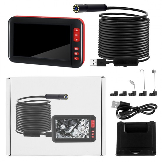 F200 4.3inch Color Screen HD 1080P Digital Borescope 8MM Camera Rechargeable Lithium Battery With Adjustable Brightness 8LEDs 2m/5m/10m Hard Wire