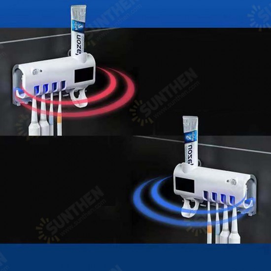 Solar Charging Infrared Toothbrush Sterilizer Holder Automatic Toothpaste Dispenser Magnetic Suction Cup