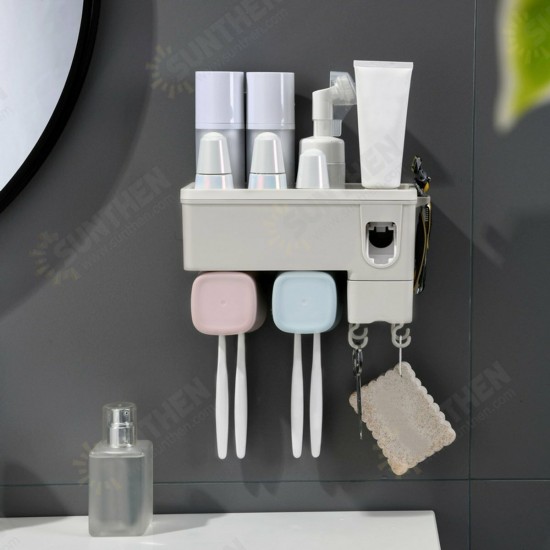 Wall Mounted Toothbrush Holder Automatic Toothpaste Squeezer Storage Rack Cup Family Set