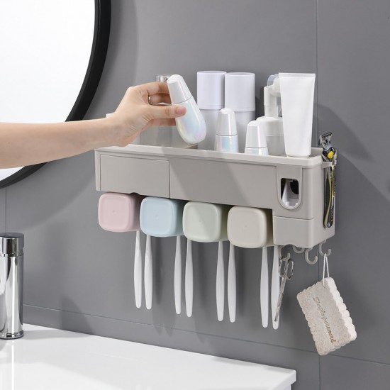 Wall-mounted Toothbrush Holder Toothpaste Dispenser Bathroom Storage Organizer