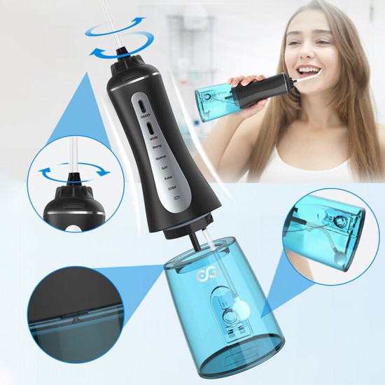 Electric Oral Irragator 360° Ratate 5 Personalized Modes IPX7 Waterproof USB Recharging Tooth Cleaner for Child Adult