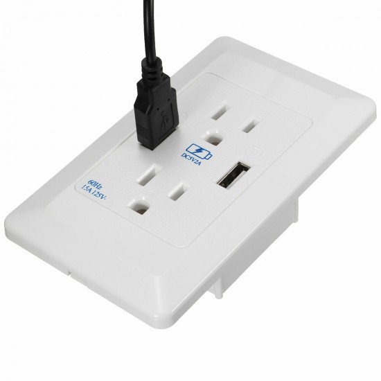 AC Wall Socket Power Adapter Receptacle 2 Port USB Charger Panel Outlet Plate