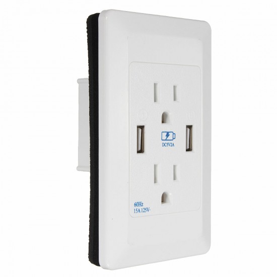 AC Wall Socket Power Adapter Receptacle 2 Port USB Charger Panel Outlet Plate