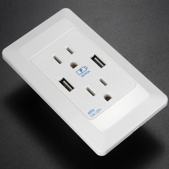 AC Wall Socket Power Adapter Receptacle 2 Port USB Charger Panel Outlet Plate