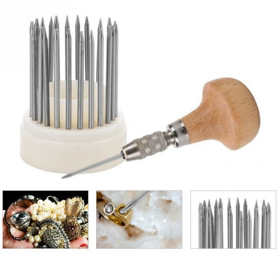 23-Piece Bead Tool Diamond Bead Tool Diamond Stone Inlay Set With Wooden Handle Jewelry Maker Jewelry Making Tool Graver Jeweler