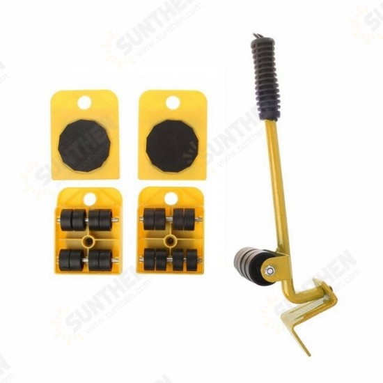 5pcs Furniture Mover Tool Set Furniture Transport Lifter Heavy Stuffs Moving Tool Wheeled Mover Roller Bar Hand Tools set