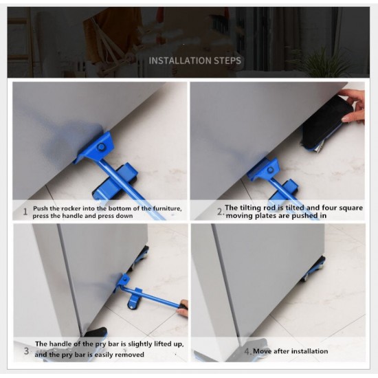 5pcs Furniture Mover Tool Set Furniture Transport Lifter Heavy Stuffs Moving Tool Wheeled Mover Roller Bar Hand Tools set