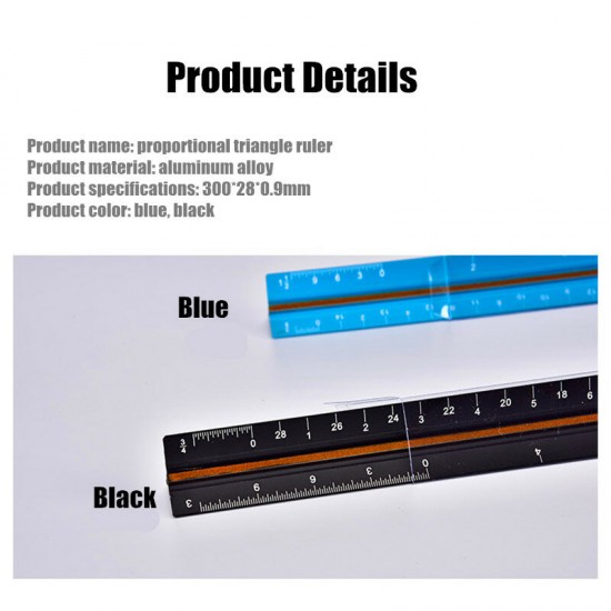 Aluminum Alloy Three Edged Ruler Laser Engraving Drawing Ruler Architectural Design Decoration Inch Centimeter Scale